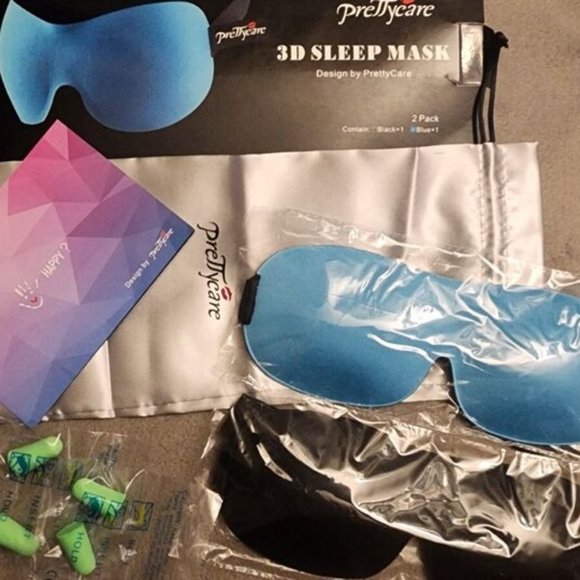 PrettyCare 3D Sleep Mask 2 Pack Eye Mask for Sleeping Ear Plugs Silk Travel Bag - Picture 1 of 7